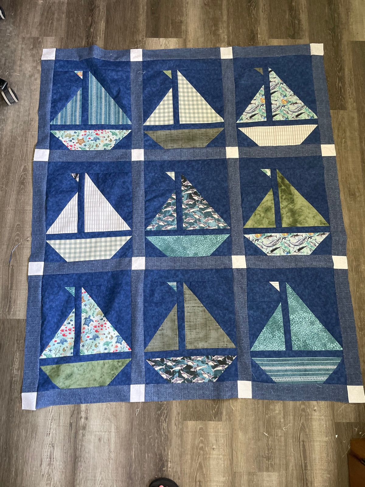 Navy sailboat block quilt