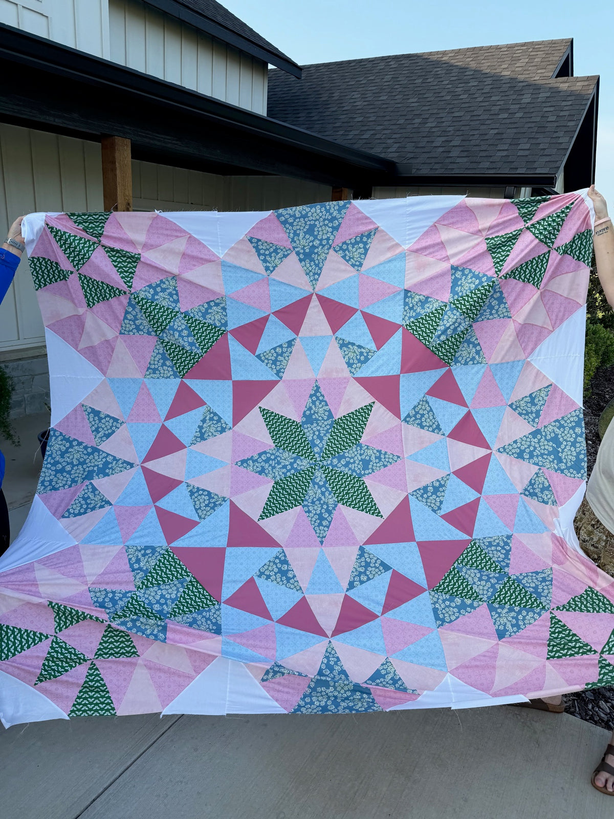 Pink green and white star quilt
