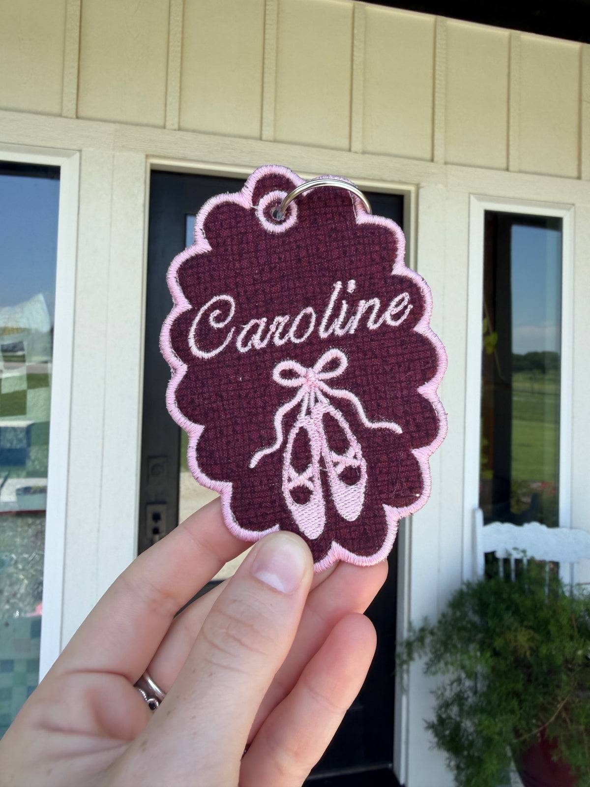 Burgundy ballerina name tag
