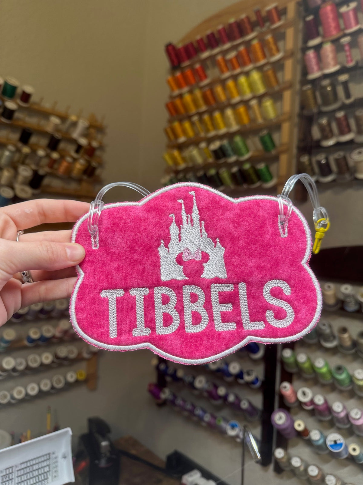 Pink embroidered princess name tag