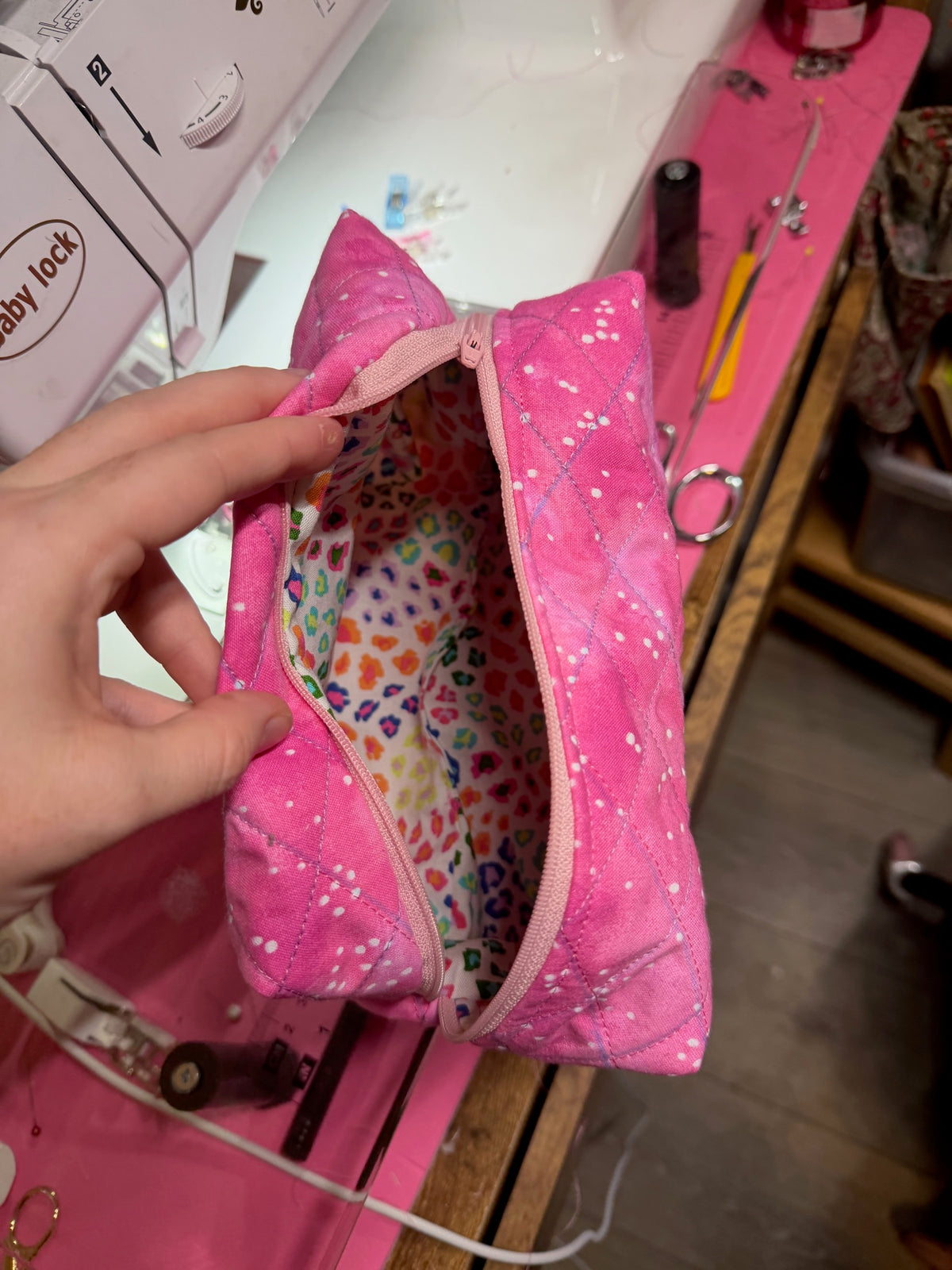 Pink personalized quilted pouch