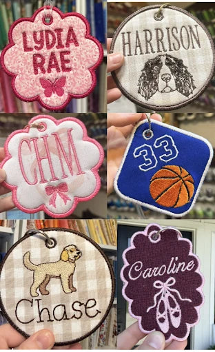Examples of embroidered bag tag emblems