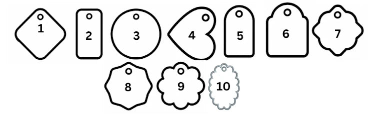 Ten numbered bag tag shape options